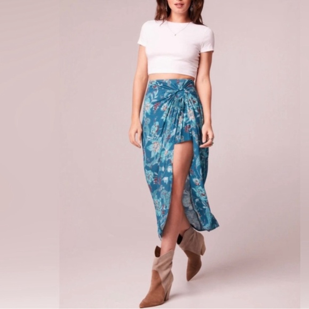 Band of Gypsies Blue Floral Midi Skirt